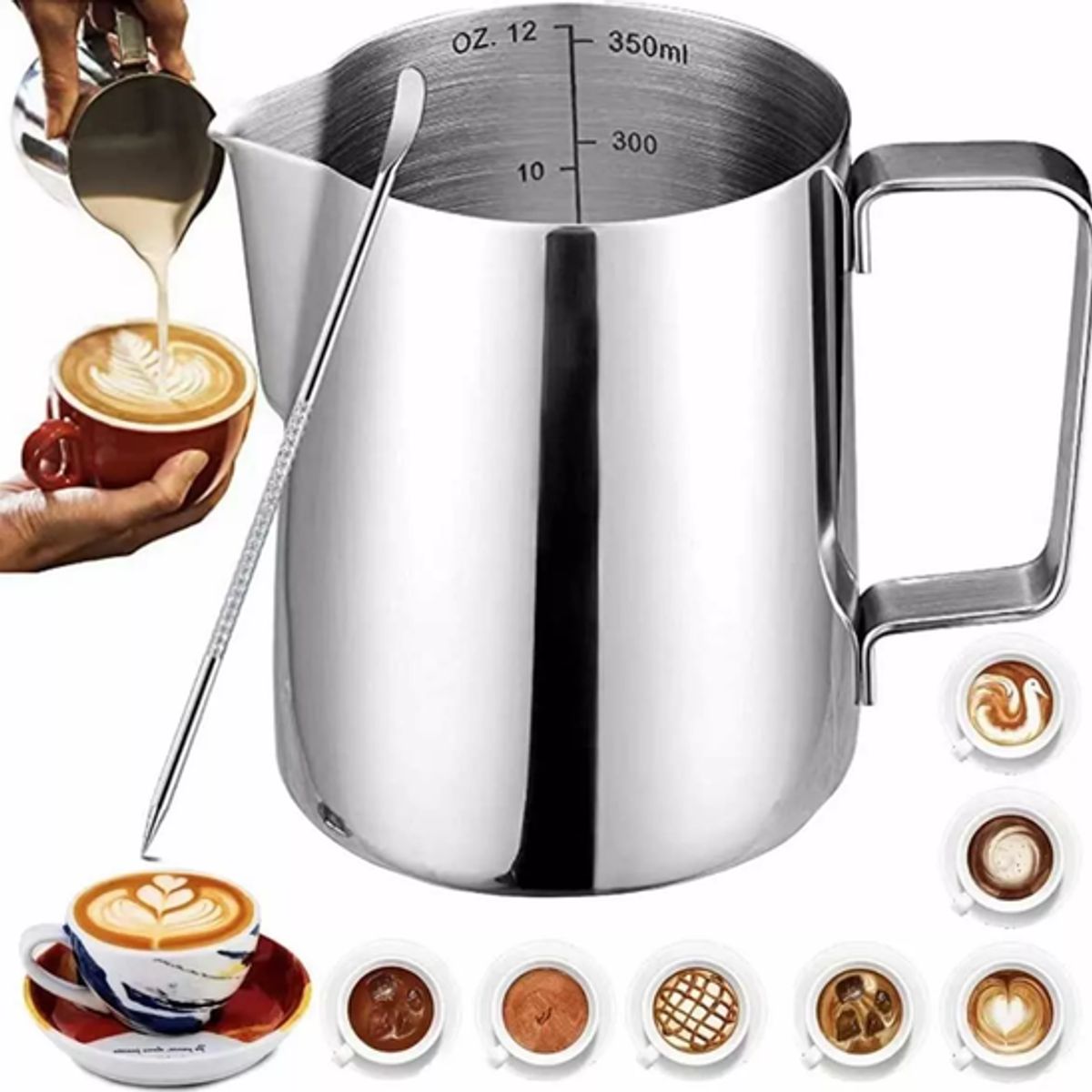 GENERICO - Jarra de espuma de leche de acero inoxidable 12oz350ml gris