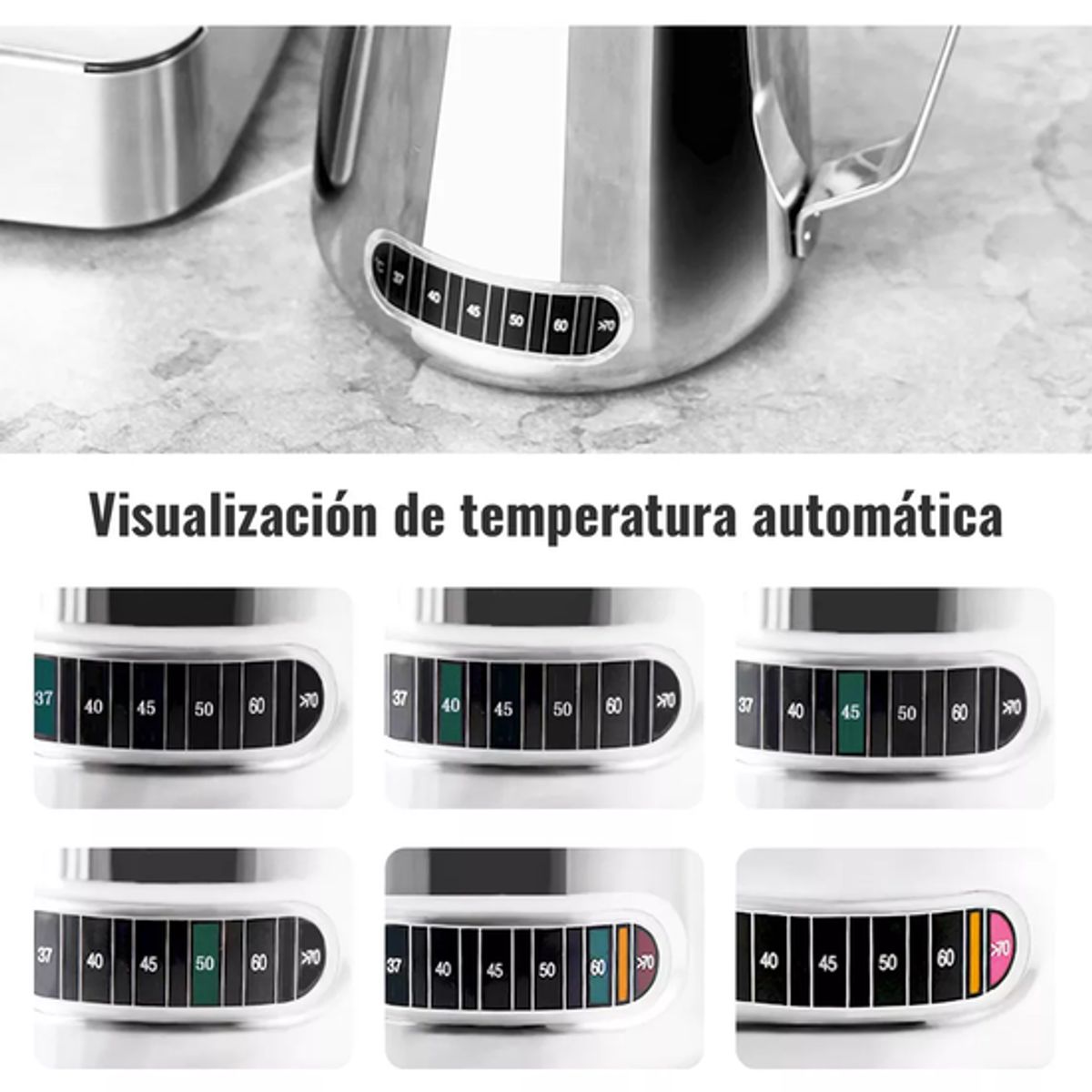 GENERICO - Jarra espuma de leche con termómetro texturizar 21oz600ml plateado Chef Choice