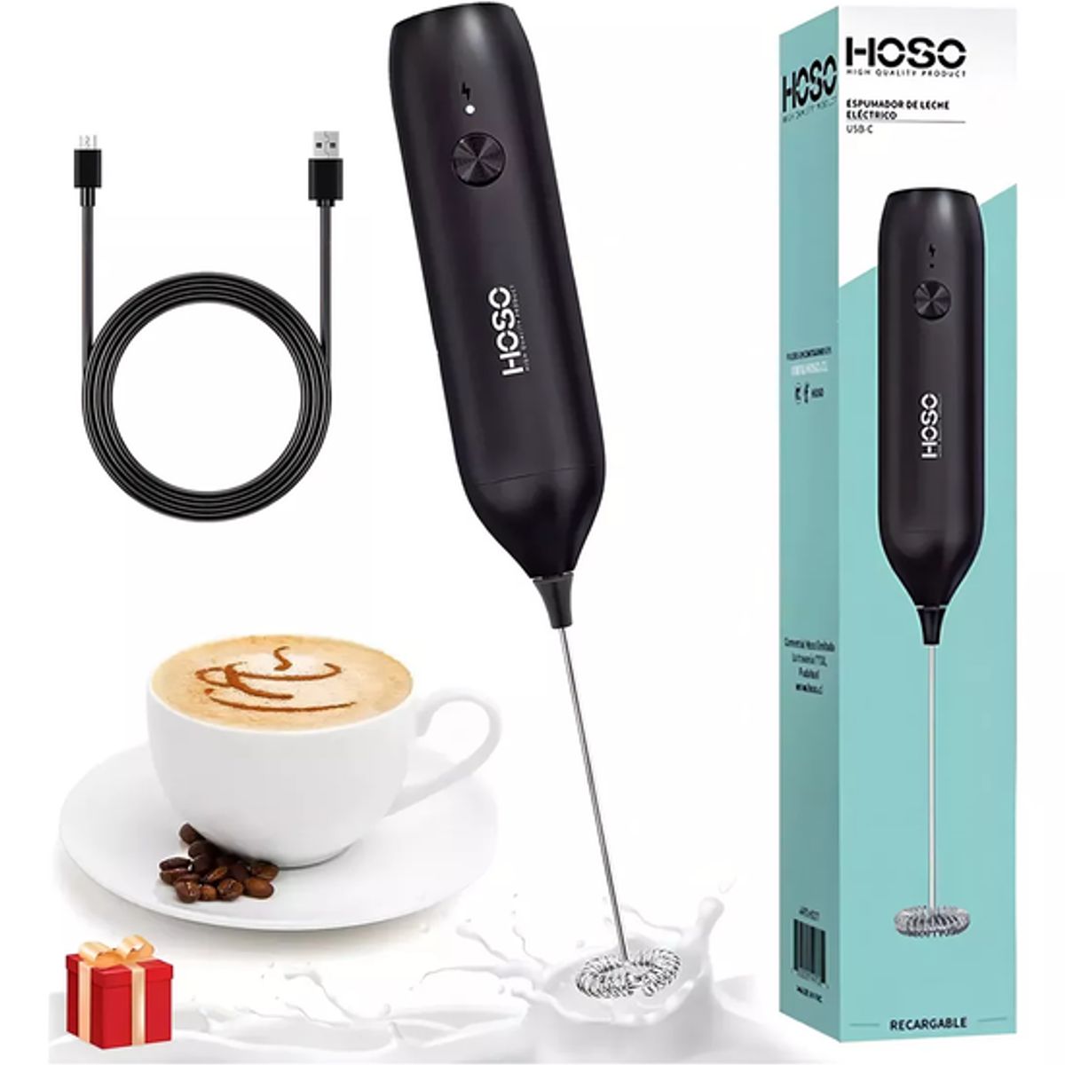 GENERICO - Mini batidor revolvedor de café espumadero leche recargable negro