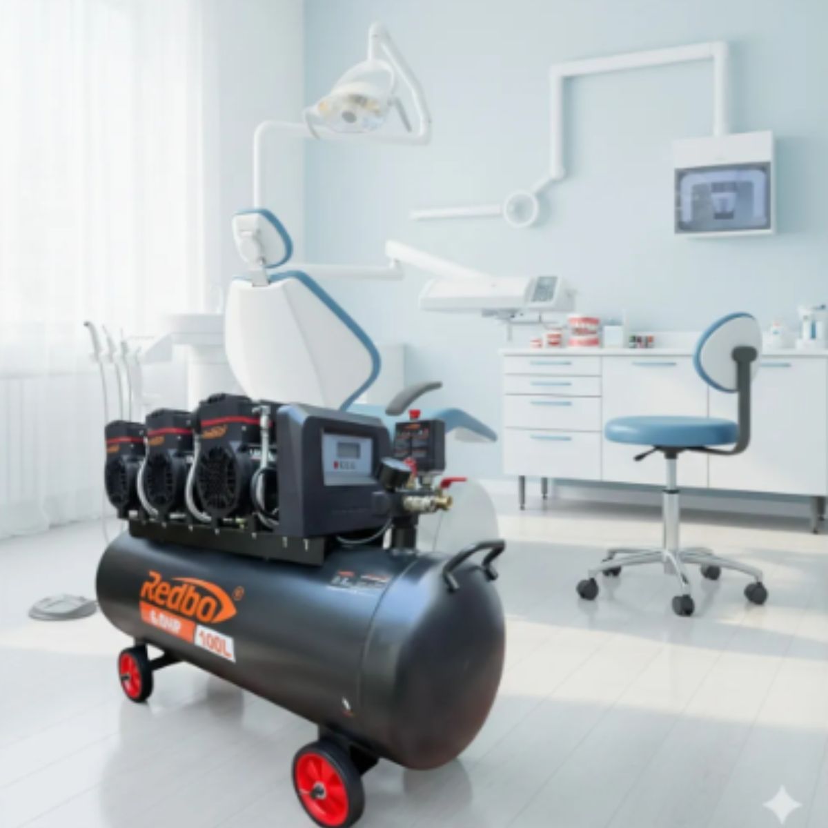 GENERICO - Compresor De Aire Dental 100l Silencioso Sin Aceite - Redbo Negro 50hz60hz Monofásica