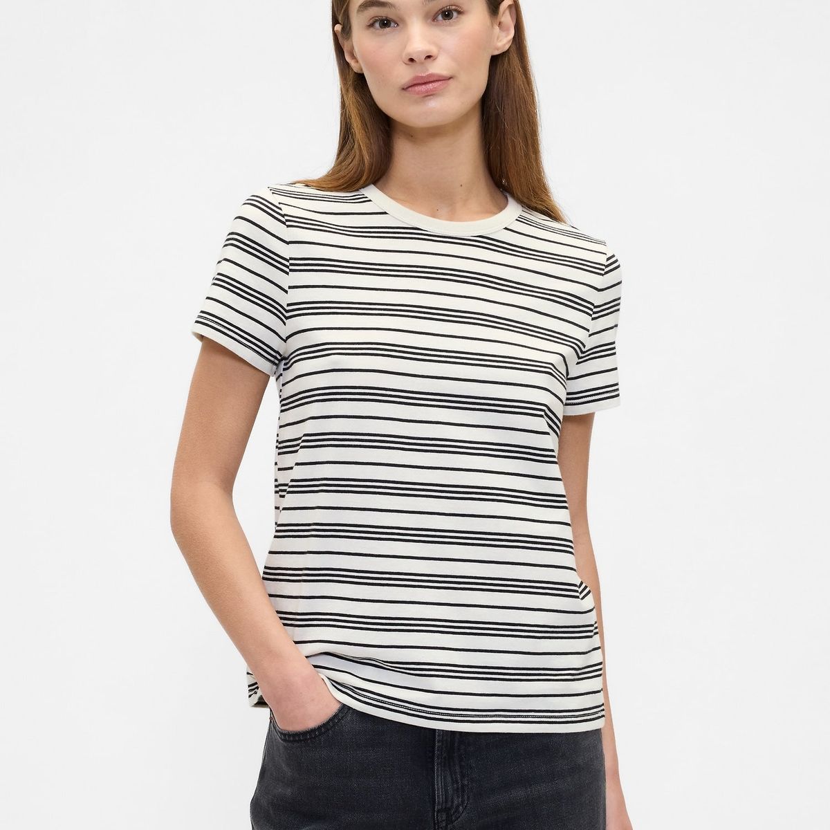 GAP - Polera Mujer Crew Stripe Manga Corta Beige Gap