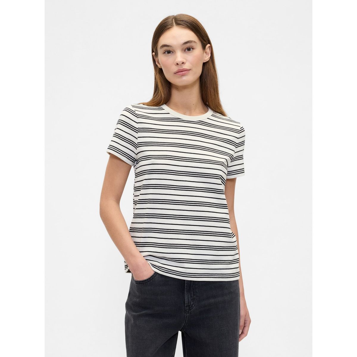 GAP - Polera Mujer Crew Stripe Manga Corta Beige Gap