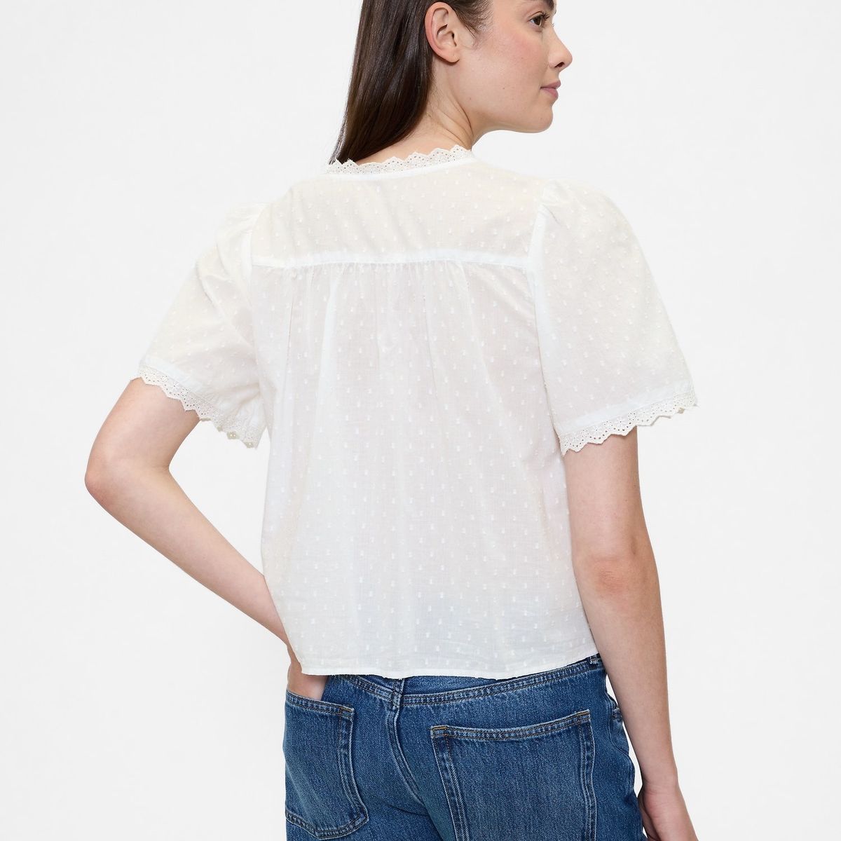 GAP - Blusa Mujer Ruffle Manga Corta Blanco Gap