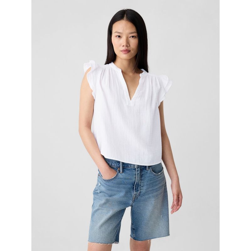 GAP - Blusa Mujer Cuello V Manga Vuelos Blanco Gap