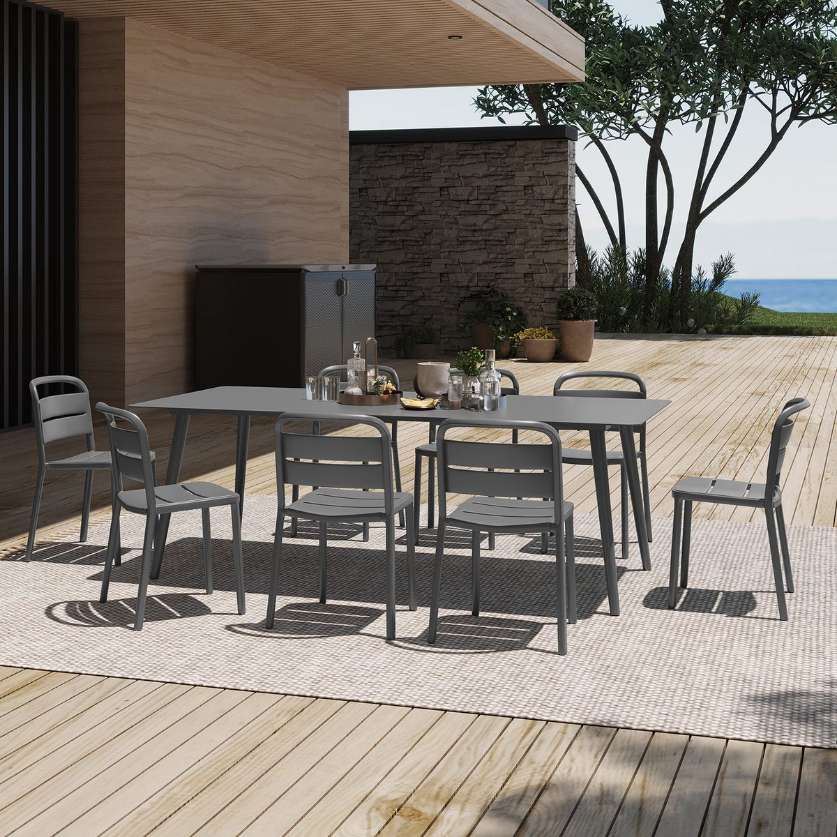 DECO EXTERIOR - Mesa Comedor Aluminio Nikko 220 - Charcoal Grey