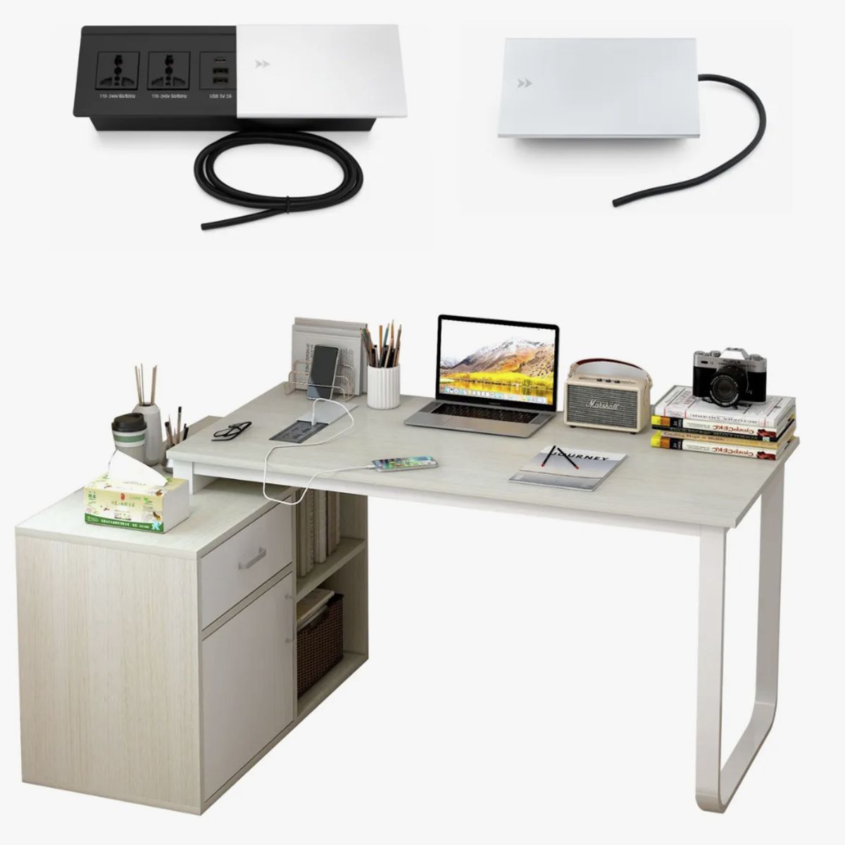 HOMER DESIGN - Escritorio Con Enchufe Con Tapa Integrado Forma L Usb+usb-c…