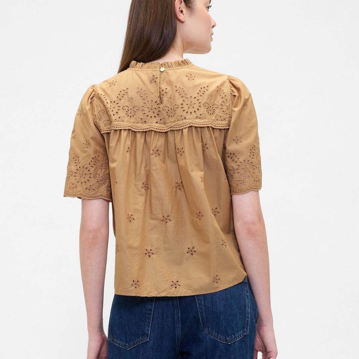 GAP - Blusa Mujer Eyelet Manga Corta Café Gap