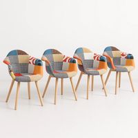 Pack de 4 Butacas Sitial Patchwork Acolchado Wood - Naranjo