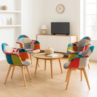 Imagen 2 del producto Pack de 4 Butacas Sitial Patchwork Acolchado Wood - Naranjo