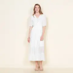WADOS - VESTIDO MANGA 3/4 SOLIDO ESCOTE V Y CINTURA ELASTICADA