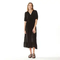 WADOS - VESTIDO MANGA 3/4 SOLIDO ESCOTE V Y CINTURA ELASTICADA