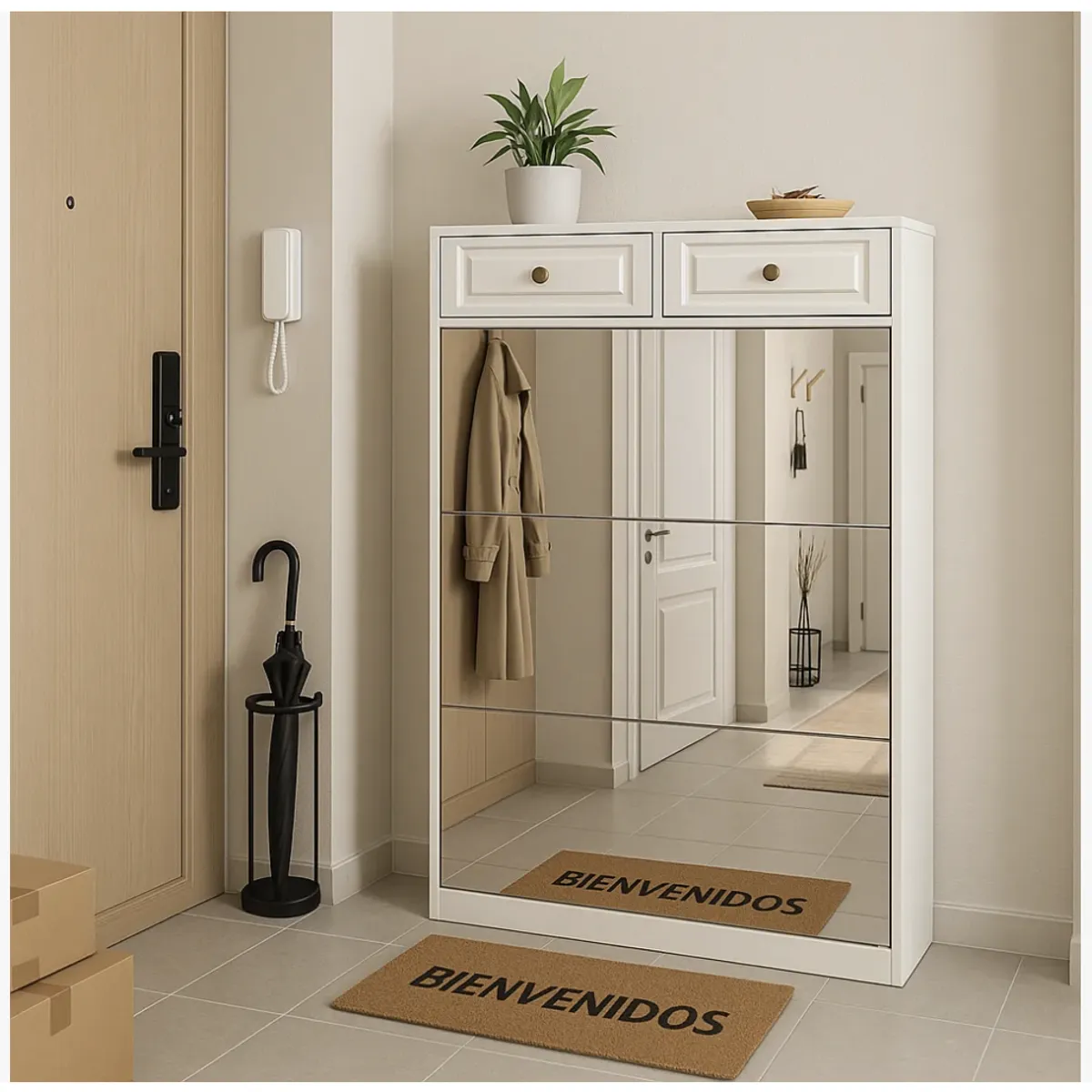 HOMER DESIGN - Zapatero Organizdaor Moderno Con Espejo 24 Pares 120x80x24cm