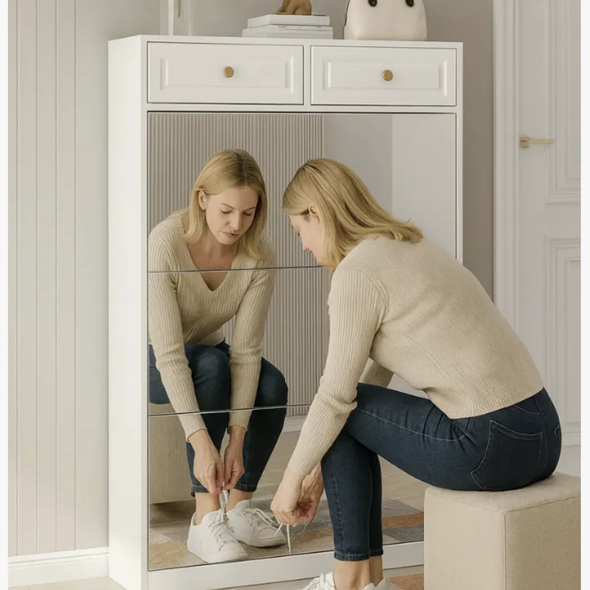 HOMER DESIGN - Zapatero Organizdaor Moderno Con Espejo 24 Pares 120x80x24cm