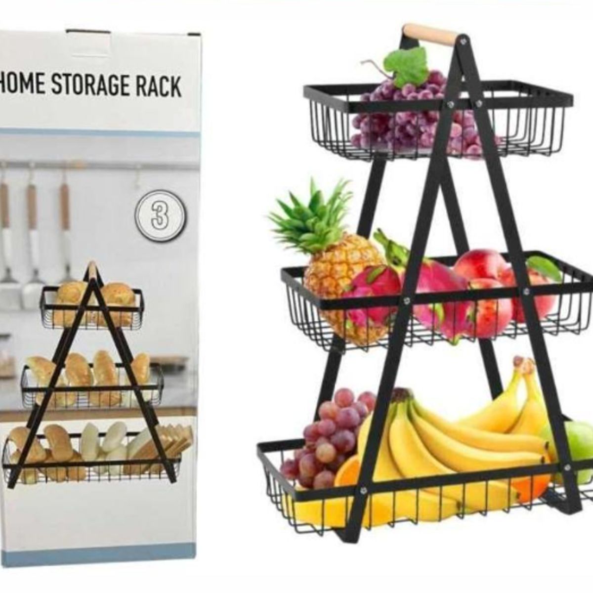 GENERICO - Cesta Metálica De 3 Niveles Para Frutas Vegetales Multiusos