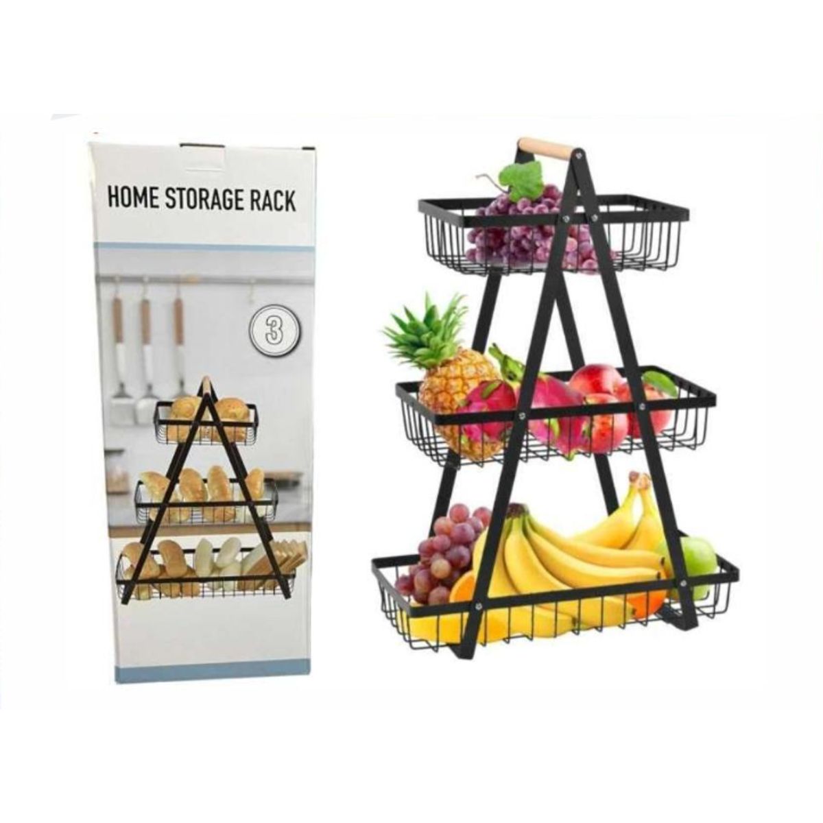 GENERICO - Cesta Metálica De 3 Niveles Para Frutas Vegetales Multiusos