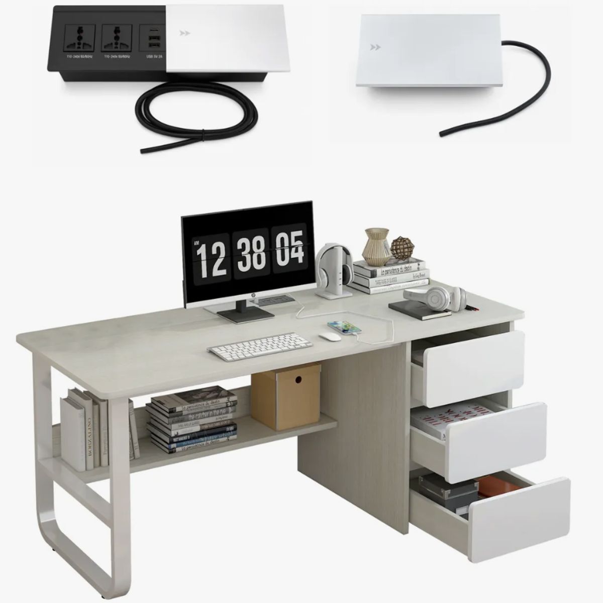 HOMER DESIGN - Escritorio 120cm de ancho con Enchufe Tapa Deslizable Integrado