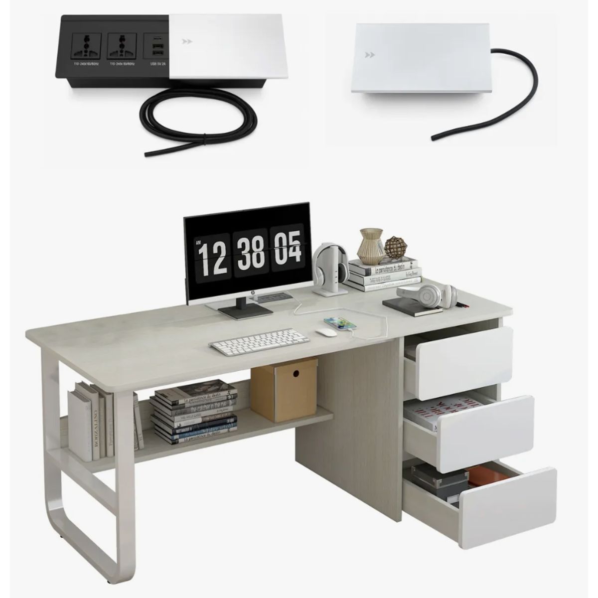 HOMER DESIGN - Escritorio 120cm de ancho con Enchufe Tapa Deslizable Integrado