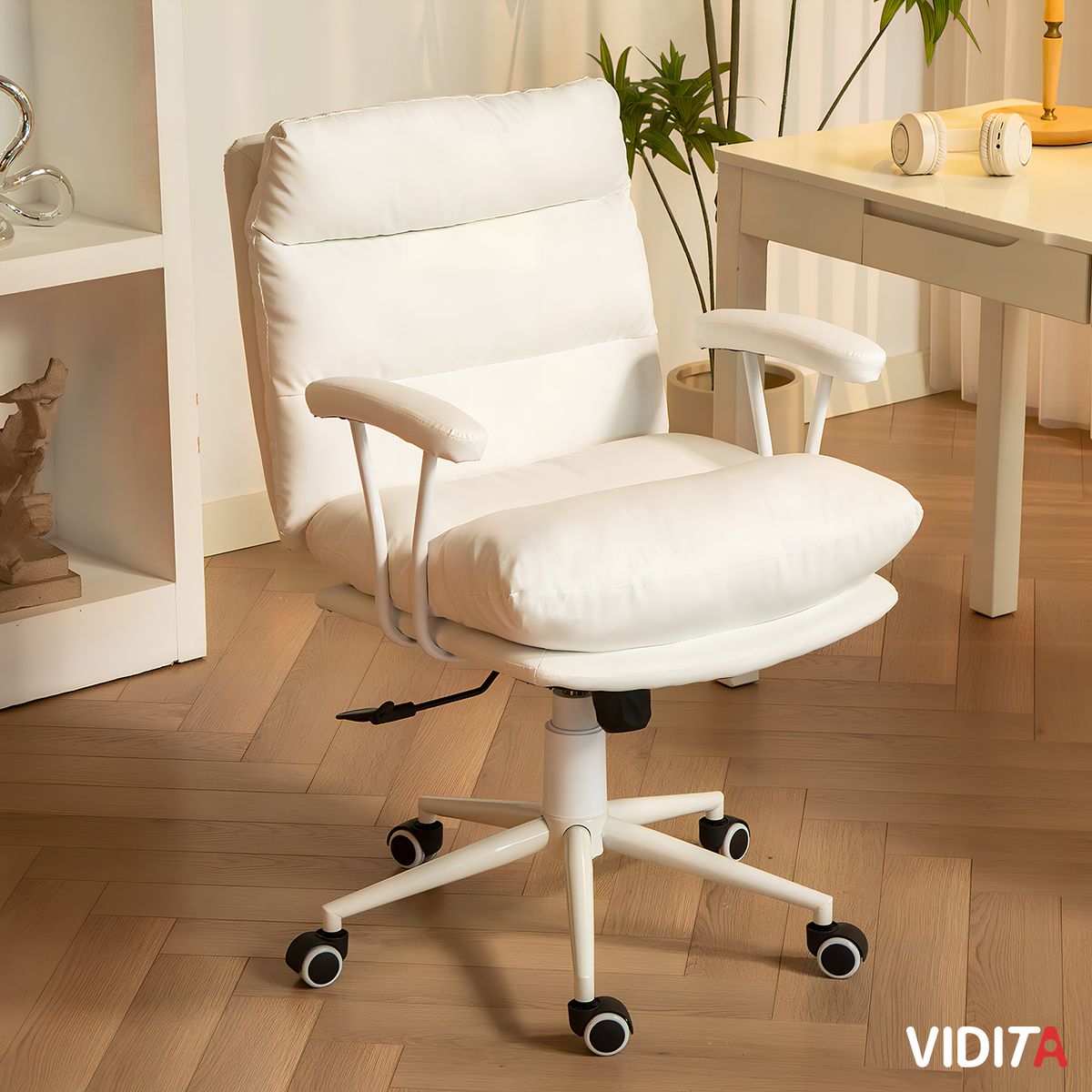 VIDITA - Silla De Escritorio Emilia Pro Ergonomica Cuero Pu Color Blanco