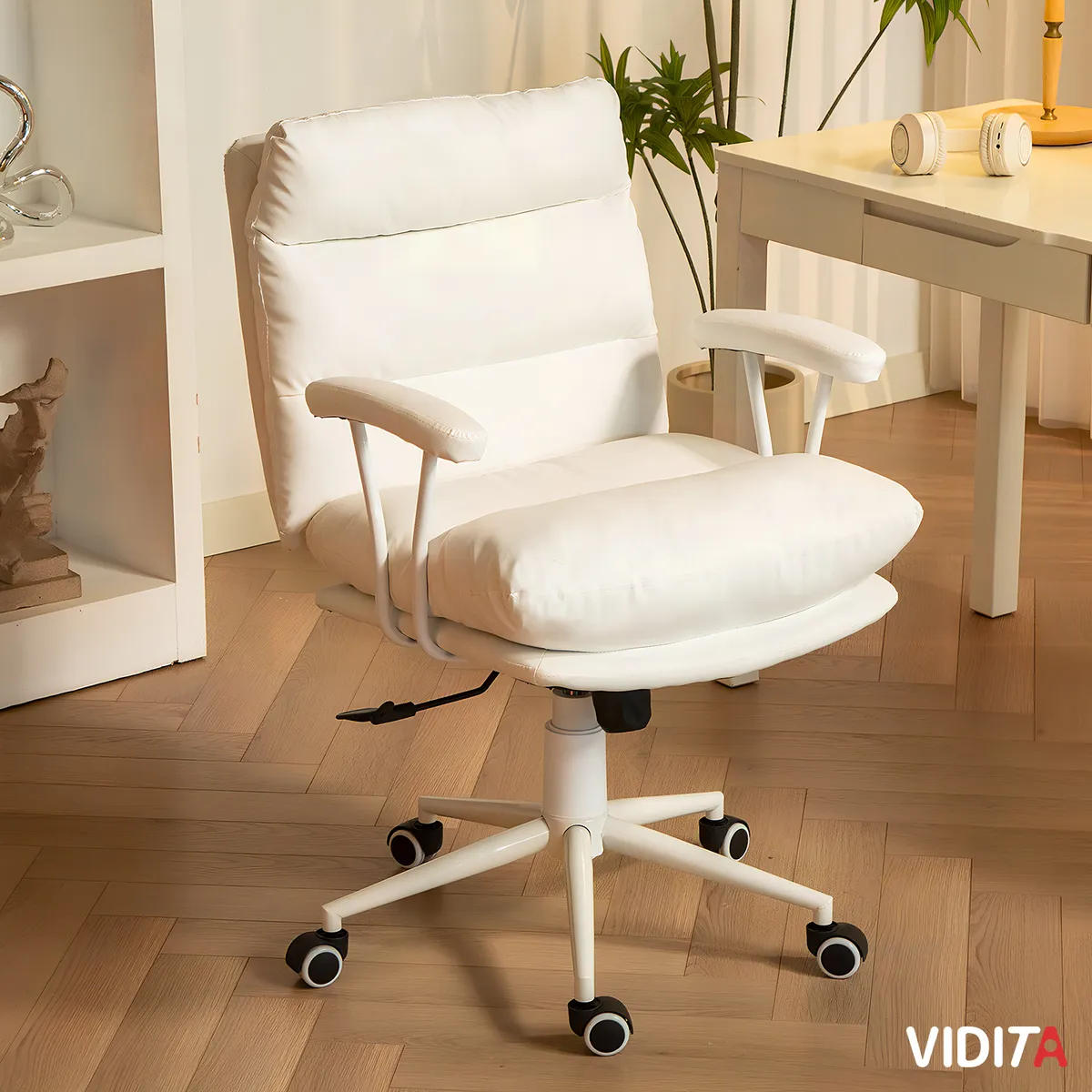 VIDITA - Silla De Escritorio Emilia Pro Ergonomica Cuero Pu Color Blanco