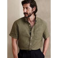Camisa Hombre Straight Casual Lino Verde