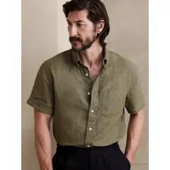 BANANA REPUBLIC - Camisa Hombre Straight Casual Lino Verde