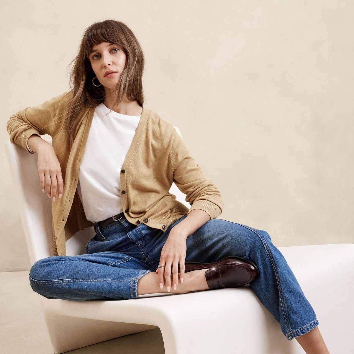 BANANA REPUBLIC - Sweater Mujer Forever V-Neck Cardigan Café Banana Republic