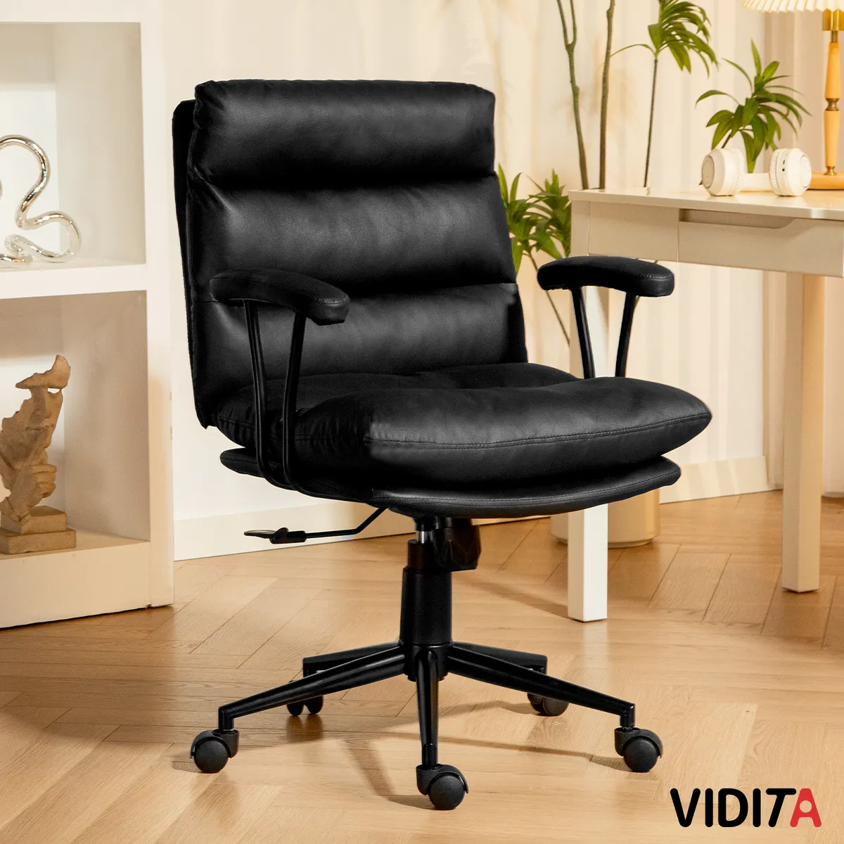 VIDITA - Silla De Escritorio Emilia Pro Ergonomica Cuero Pu Color Negro
