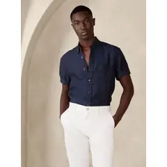 BANANA REPUBLIC - Camisa Hombre Straight Casual Lino Azul