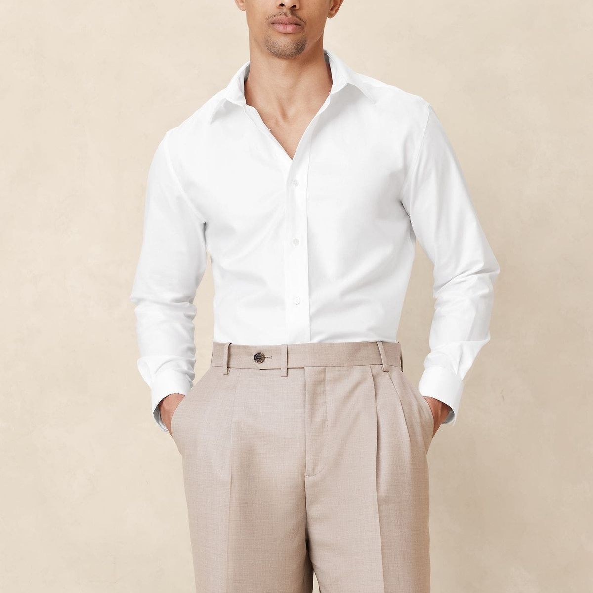 BANANA REPUBLIC - Camisa Hombre Slim Wrinkle-Resistant Blanco Banana Republic