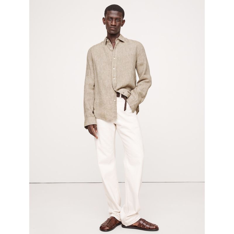 BANANA REPUBLIC - Camisa Hombre St Casual Lino Castello Beige Banana Republic
