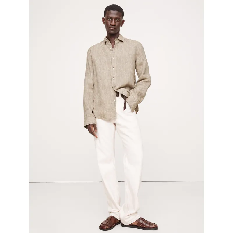 BANANA REPUBLIC - Camisa Hombre St Casual Lino Castello Beige Banana Republic