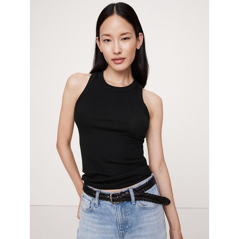 BANANA REPUBLIC - Polera Mujer Ribbed Cutaway Negro Banana Republic