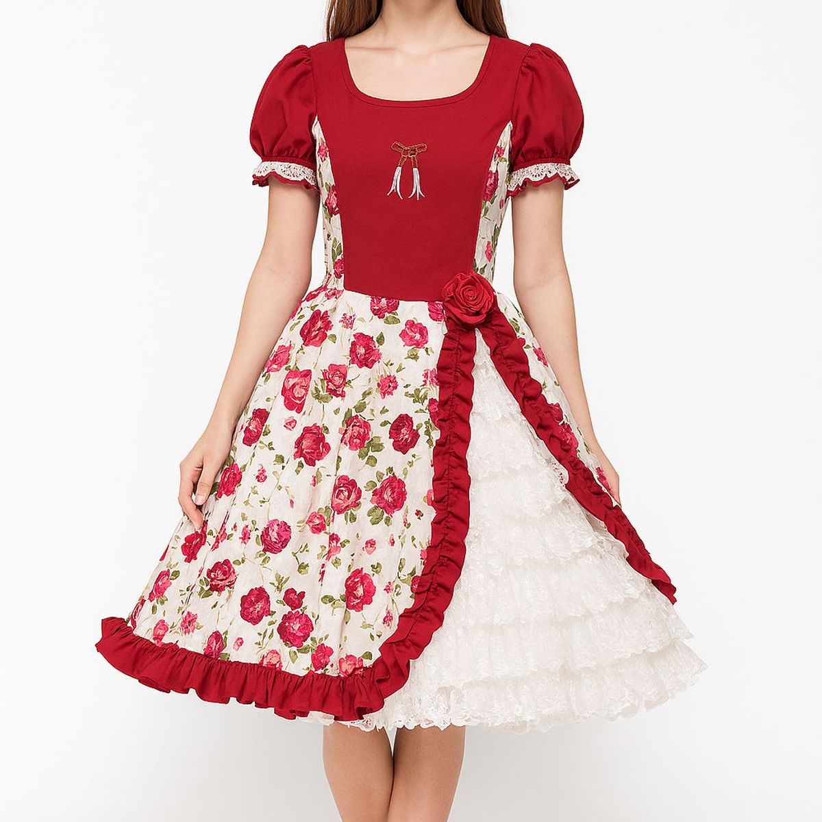 GENERICO - Vestido Mujer Huasa Chilena China Burdeo Talla L