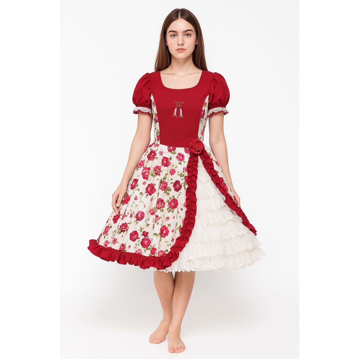 GENERICO - Vestido Mujer Huasa Chilena China Burdeo Talla L