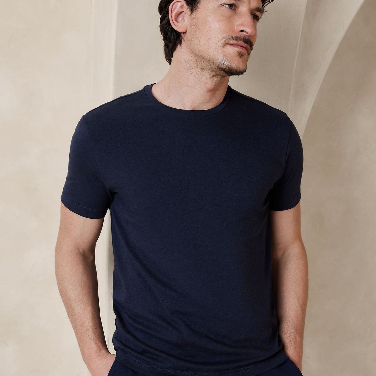 BANANA REPUBLIC - Polera Hombre Banana Republic Lux Touch Crew Azul