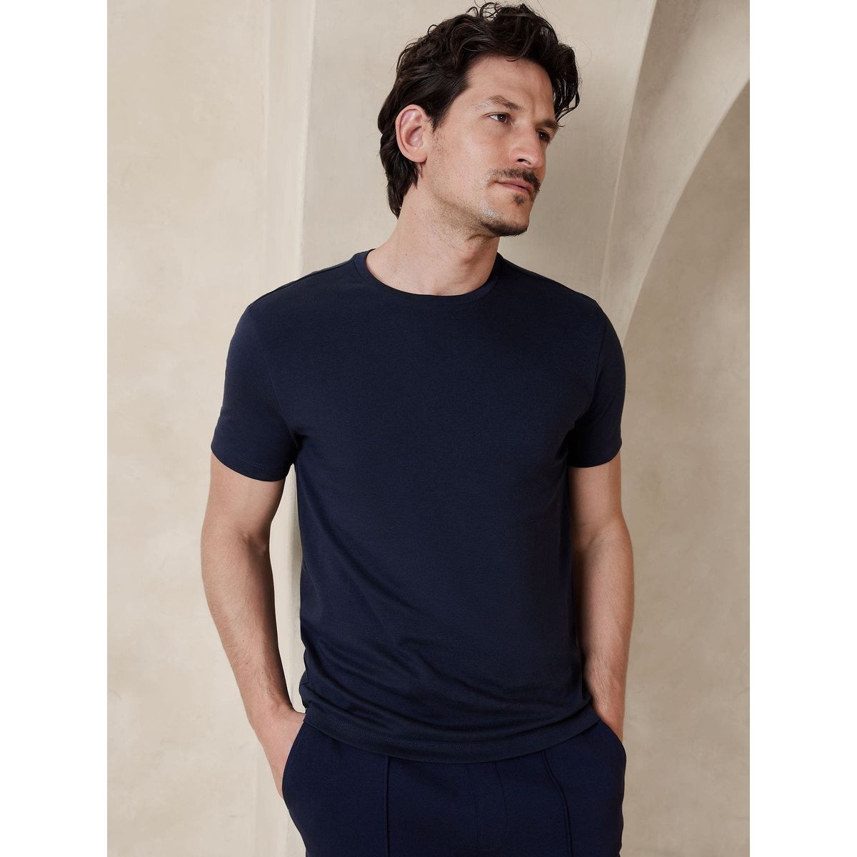 BANANA REPUBLIC - Polera Hombre Banana Republic Lux Touch Crew Azul
