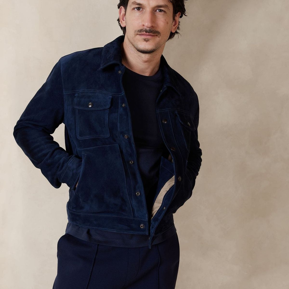 BANANA REPUBLIC - Polera Hombre Banana Republic Lux Touch Crew Azul