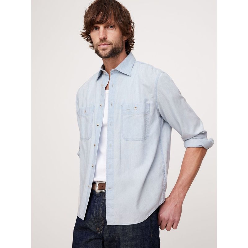 BANANA REPUBLIC - Camisa Hombre Monterrey Chambray Celeste Banana Republic