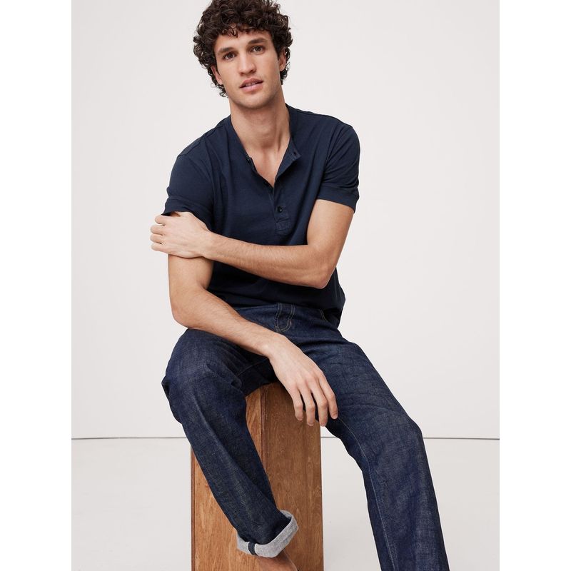 BANANA REPUBLIC - Polera Hombre Soft Wash Henley Manga Corta Gris Banana Republic