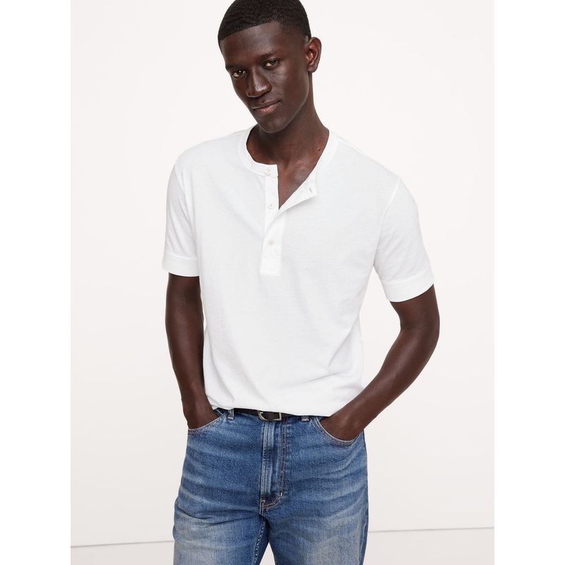 BANANA REPUBLIC - Polera Hombre Soft Wash Henley Manga Corta Blanco Banana Republic