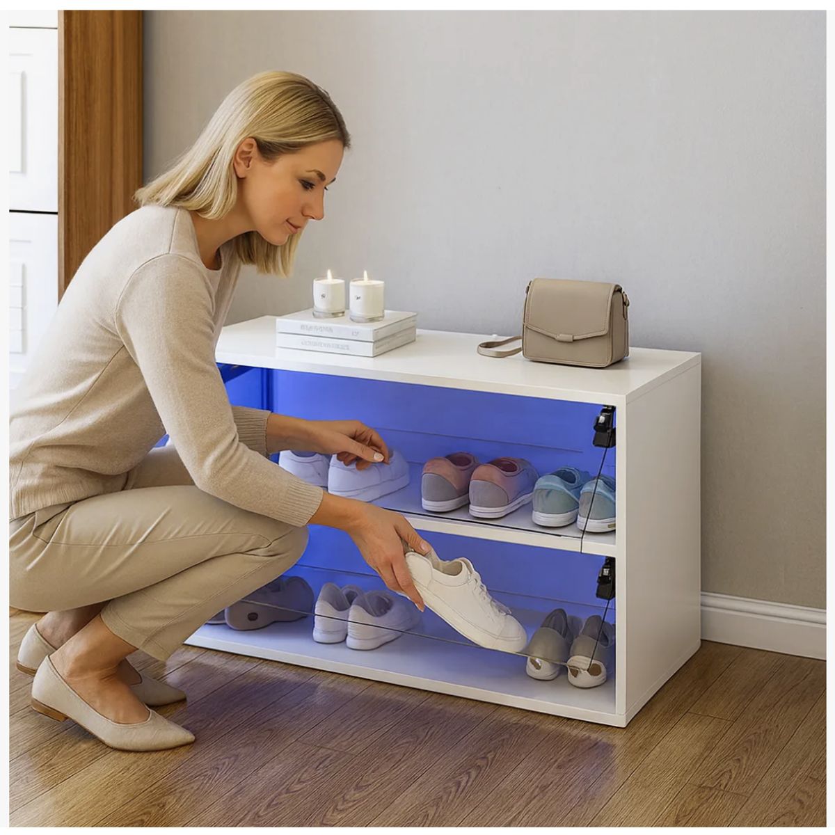 HOMER DESIGN - Zapatero Exhibición Dos Puerta Con Luz Variable Combinable