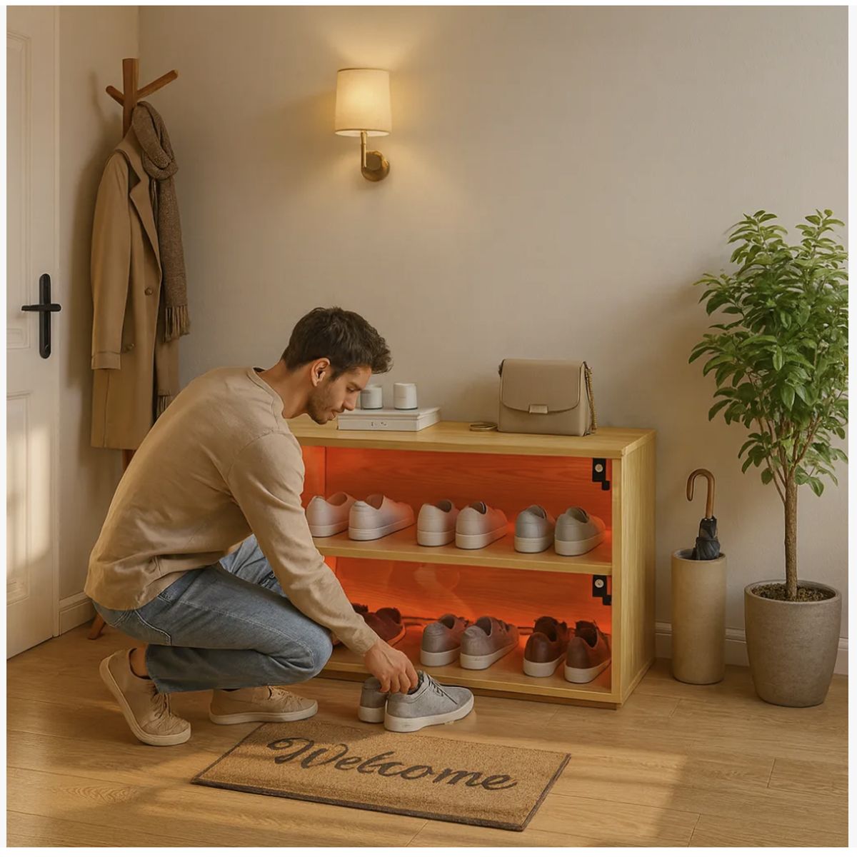 HOMER DESIGN - Zapatero Exhibición Dos Puerta Con Luz Variable Combinable