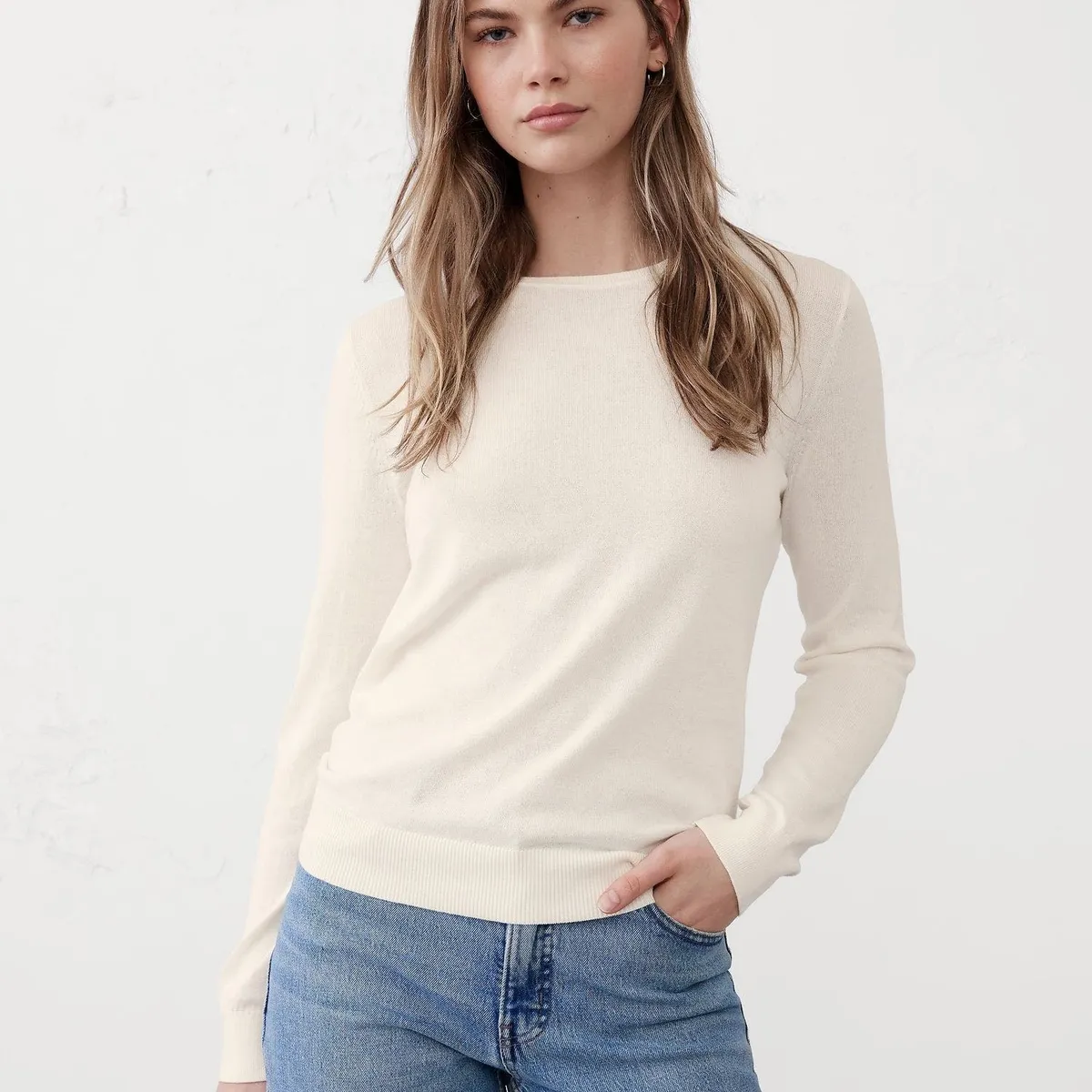 BANANA REPUBLIC - Sweater Mujer Banana Republic Forever Crew-Neck Blanco
