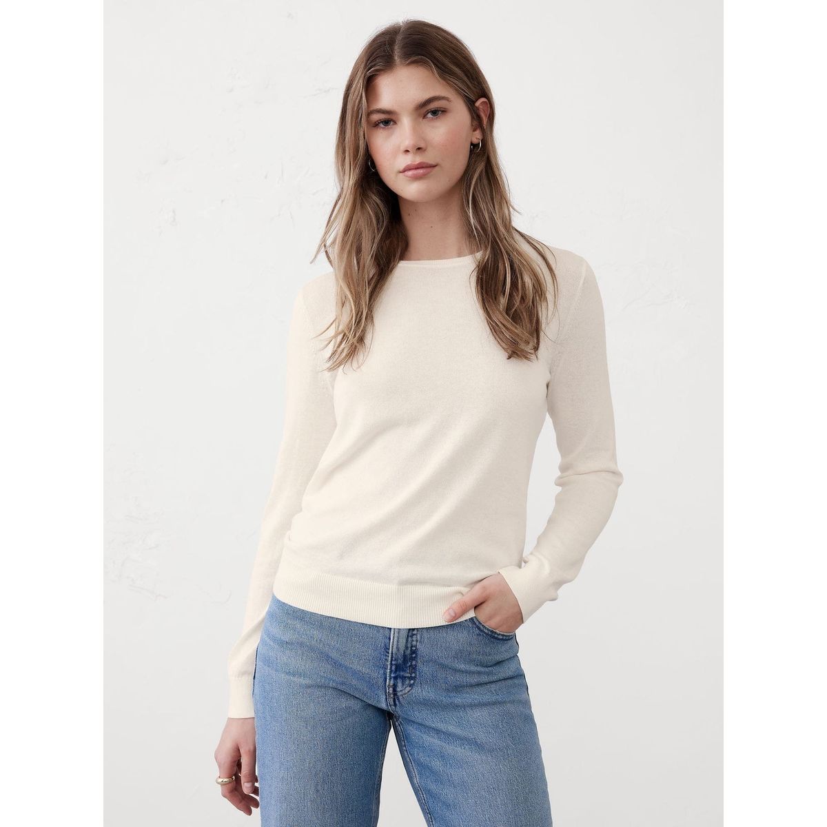 BANANA REPUBLIC - Sweater Mujer Banana Republic Forever Crew-Neck Blanco