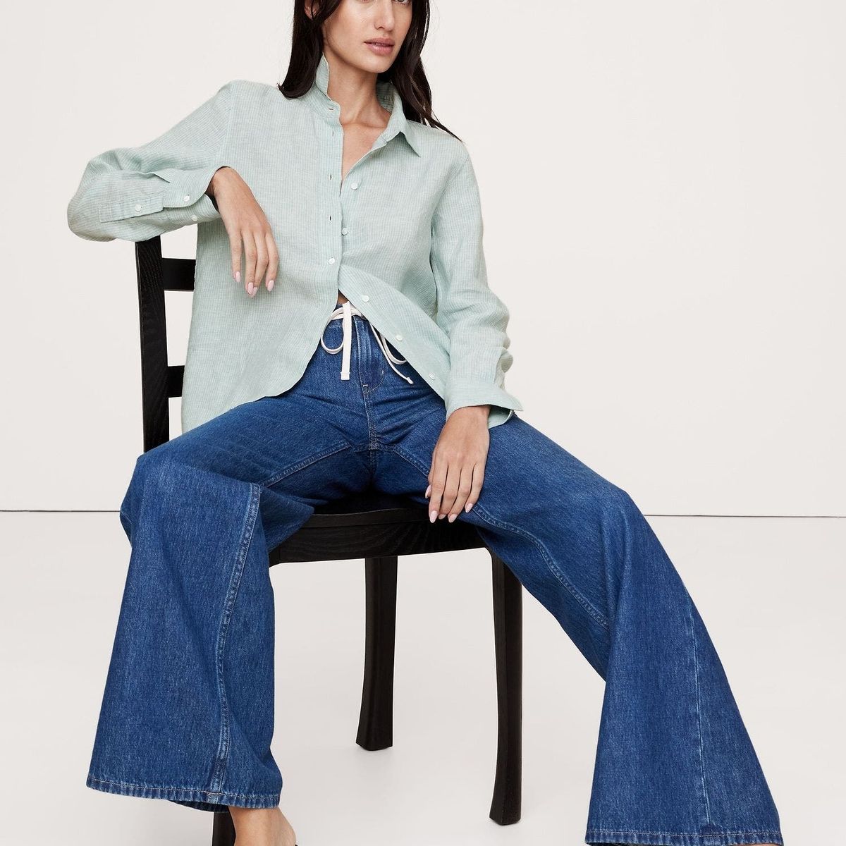 BANANA REPUBLIC - Blusa Mujer The Everyday Lino Celeste Banana Republic