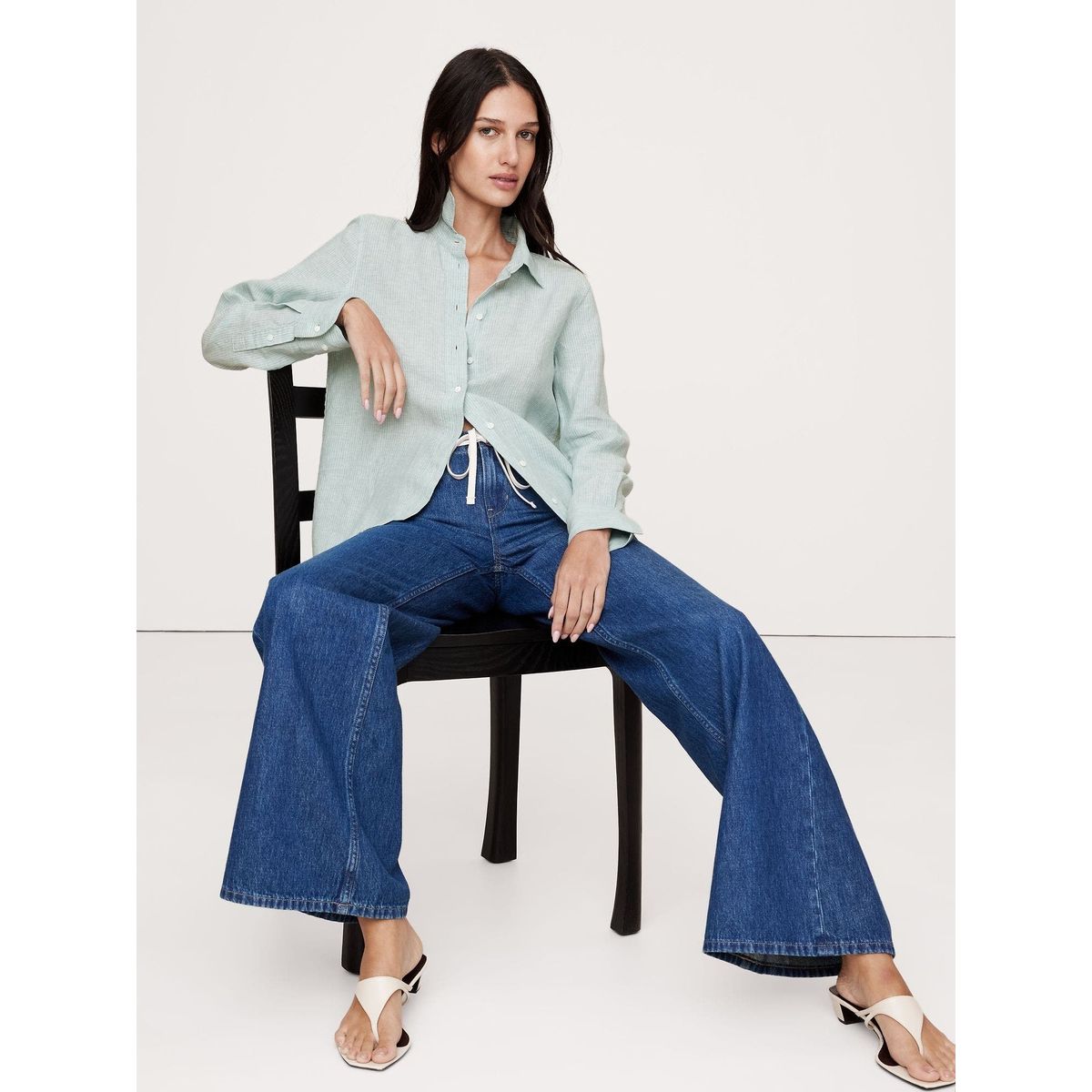 BANANA REPUBLIC - Blusa Mujer The Everyday Lino Celeste Banana Republic