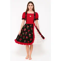 GENERICO - Vestido Mujer Huasa Chilena China Negro Copihue Talla S