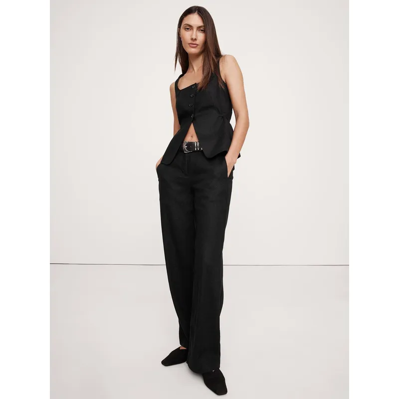 BANANA REPUBLIC - Pantalón Mujer The Everyday Wide-Leg Lino Negro Banana Republic