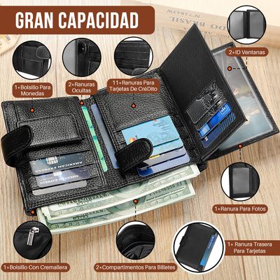 Imagen 2 del producto Cartera Antirrobo Para Hombre Billetera Clip Rfid Cuero
