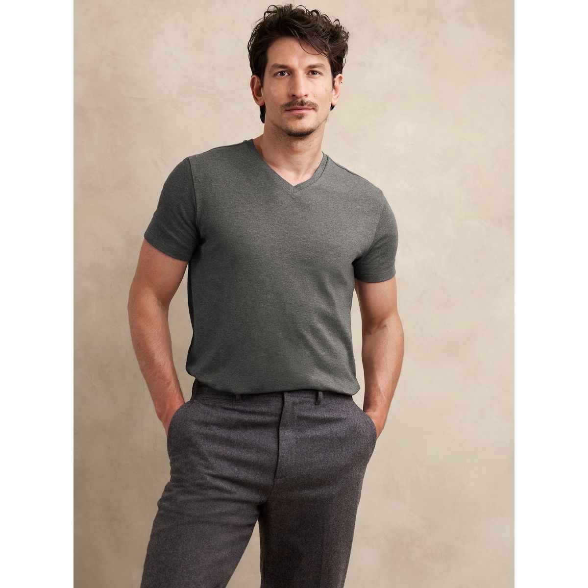 BANANA REPUBLIC - Polera Hombre Lux Touch Vee Azul Banana Republic